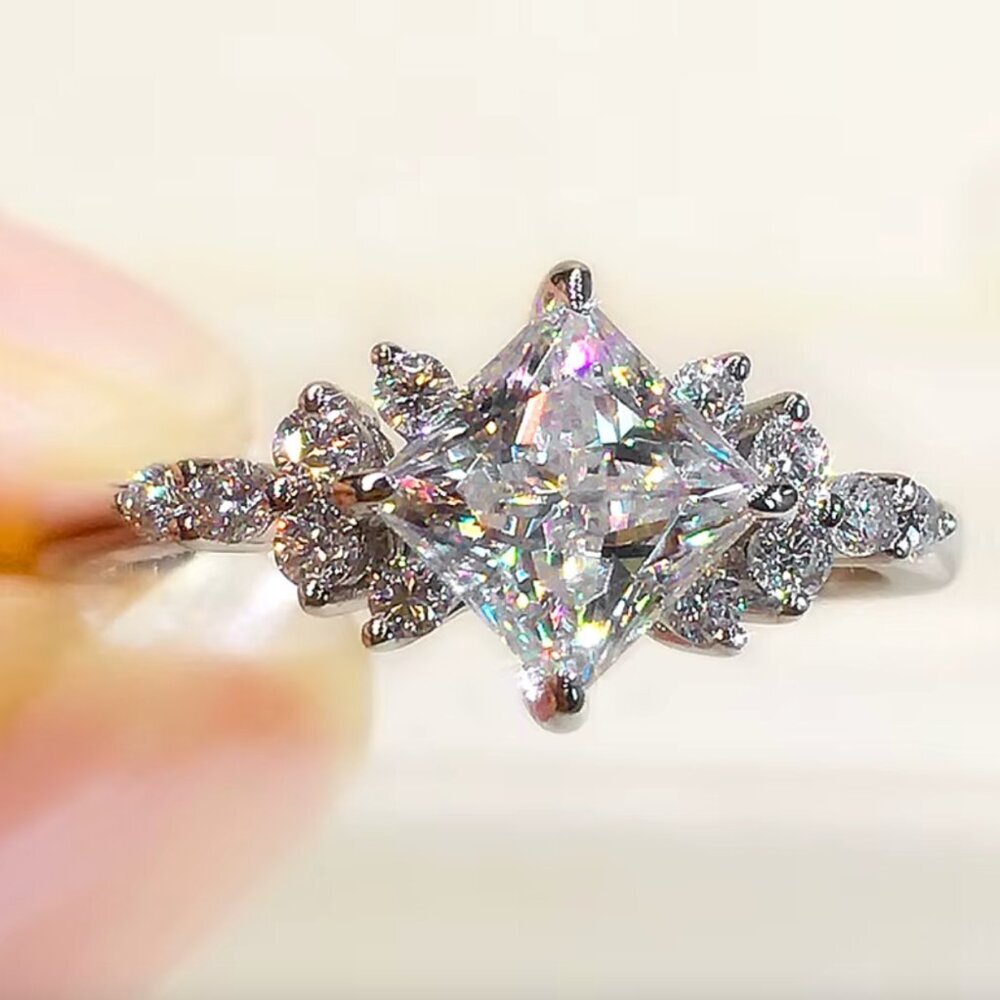 14k White Gold Diamond Princess Cut Ring